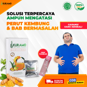 Obat Gastritis Radang Lambung Teh Jamu Bubuk Asli Herbal Kuramo Kunyit Mas 120gr Kemasan Box