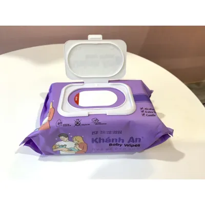 Thùng 10 bịch khăn ướt BABY WIPES Khánh An Tím 100 tờ an toàn cho bé