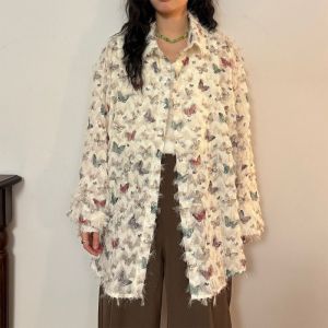 IELGY Butterfly Printed Tassel Long Sleeve Shirt Women