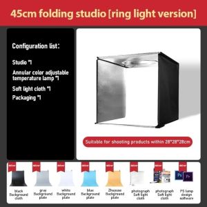CANICE 45/65cm Studio LED Light Box with Background Ring Light Board Photography Box and Bag  Folding Studio Softbox For Studio