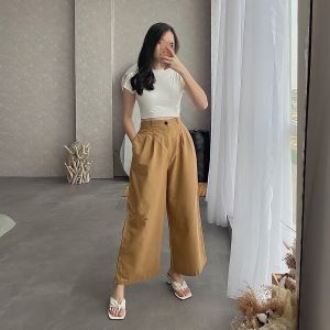 kulot linen rami resleting seoul highwaist premium bahan tebal celana kulot wanita linen pants