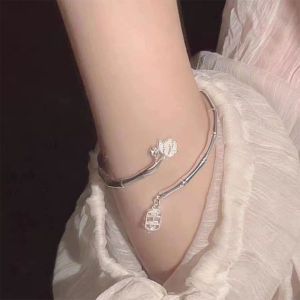 [fenggongshuode] Adjustable Lucky Blessing Bamboo Lotus Bracelet Color Hollow Letter Pendant Bangle For Women Adjustable Opening Bangle Charm Fashion Party Jewelry