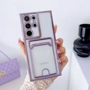 Ốp đồ đựng thẻ mạ trong suốt sang trọng cho Samsung Galaxy A13 A53 A73 a04s A51 A71 S20 S21 S22 S23 Ultra Plus FE Note 10 20 Plus Vỏ điện thoại mềm chống sốc siêu silicon