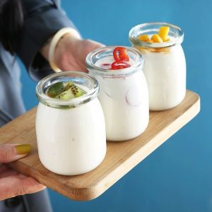 200ml Pudding Bottle with Lid Glass Jar with Cover Clear Yogurt Cup Baking Mold Mousse Container