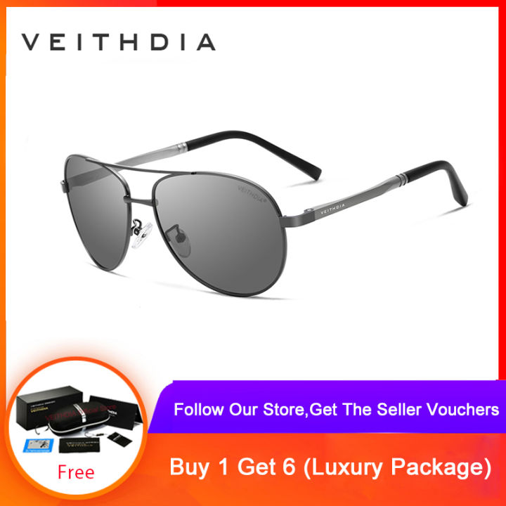 VEITHDIA Men's Sunglasses Brand Designer Pilot Polarized Male