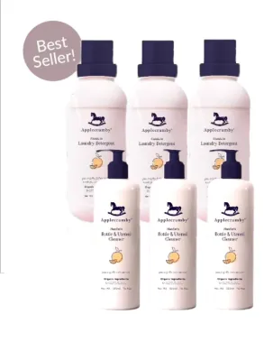 Applecrumby™ Baby Laundry Detergent + Bottle & Utensil Cleaner 6 Pack Bundle (1L x 3 500ml x 3 bottles)