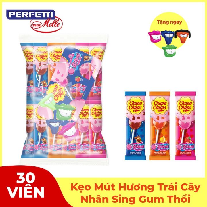 Kẹo mút Chupa Chups nhân Sing Gum thổi gói 30 que