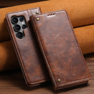Flip Leather Phone Case for Samsung Galaxy S26 S25 S24 Ultra S22 S23 Plus Note 20 with MagneCard Slot Holder Cover LS055