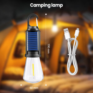 Outdoor Solar Camping Light Portable Waterproof Tent Lamp Type-C Rechargeble Tungsten Light with Clip Hook Hiking Camping Set Equipment