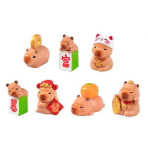 Miniature Capybara Figurines Pack of 7 Tiny Resins Lucky Fortunes Animals Statues for Car Dashboard Decors Ornaments