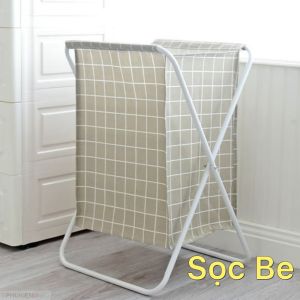 Giỏ sọt vải cỡ lớn đựng đồ giặt quần áo bẩn có chân khung trụ sắt xếp gọn vải chống thấm mẫu sọc caro nhiều màu