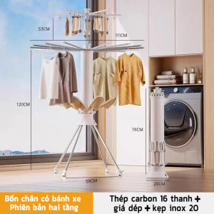 Giàn phơi quần đa năng gấp gọn thép cacbon 2 tầng treo đồ cho trẻ em bé sơ sinh xoay 360 độ