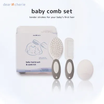 Dear Cherie Newborn and Baby Care Soft Hairbrush and Comb Kit for Daily Grooming and Cradle Cap Care (3 Piece Set)