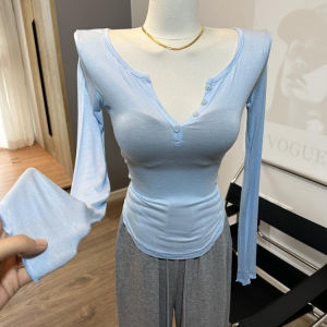 Áo thun nữ ôm body dài tay cổ v đuôi tôm 6 màu trắng xanh hồng đen xám da free size dưới 55kg - trieuduong08