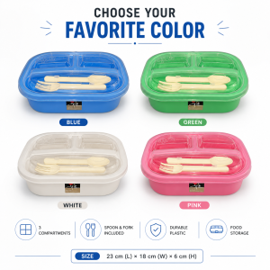 BPA Free Lunch Box Food Storage Container with Spoon & Fork 3 Compartment Meal Prep Bento Box