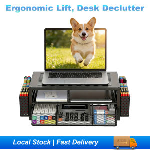 Ergonomic Computer Monitor Stand with Storage Drawer Desk Organizer with Pen Holders for Office Workspace (SG Stock)
