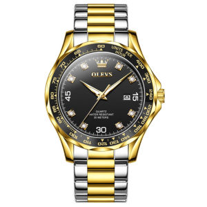 OLEVS 9988 Quartz Men Fashion Watch Round-dial Stainless Steel Watchband Wristwatch Calendar