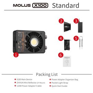 ZHIYUN MOLUS X100 100W LED Portable Pocket Photography Fill Light Live Shooting Lighting Outdoor Photo Lamp