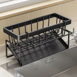 Stainless Steel Multifunctional Sink Sponge Drainer Rack Kitchen Bathroom Sink Organizer with Soap Holder Towel Rack Hanging Dishcloth Steel Ball Storage Basket For Faucet Sink Storage