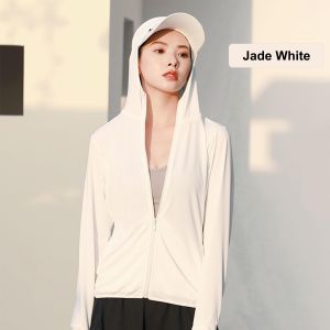FUYOGI Jacquard Jacket Women Loose Hooded Zipper Sun Protection Breathable Quick Drying Yoga Running Fishing Badminton Tennis Sports Outdoor