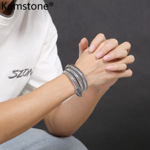 Kemstone 316L Stainless Steel Male Snake Multi-layer Open Bangle Bracelet Jewelry Gift for Men
