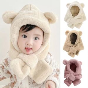 CHCA Faux Fur Baby Bear Plush Hat Soft Warm Winter Ear Protection Hats Lovely Windproof One-Piece Hat Scarf Kids