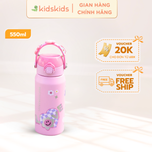 Bình Nước Giữ Nhiệt CharmPOP Sip & Sprout 550ml Marcus & Marcus – Hồng Kèm 4 Charm Trang Trí