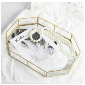 BA Vintage Brass Frame Glass Decor Jewelry Cosmetic Arrangement Organizers Tray Mirror Glass Storage Tray Desktop Plate