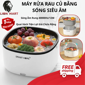 Máy Rửa Rau Củ Quả Sóng Âm Smart Home (Tặng Đôi Pin) - Sóng Âm Rung 40.000Hz Khử Độc Thực Phẩm Loại Bỏ Thuốc Trừ Sâu Quai Xách Tiện Lợi Rổ Rộng