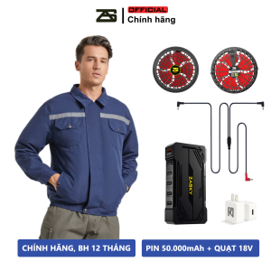 Bộ Áo Điều Hòa Làm Mát Cao Cấp Sử Dụng Cho Người Lao Động Thương Hiệu ZASKY Nhật Bản Pin 50.000mAh 4 Cấp Độ Gió Thời Gian Sử Dụng 17-20 Tiếng Bảo Hành 1 Năm Lỗi 1 Đổi 1