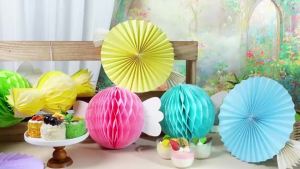 18 Pcs Pastel Hanging Paper Fans Colorful Candy Honeycomb Ball Pastel Classroom Decor for Candyland Party Baby Shower Supplies