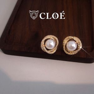Bông tai nữ ngọc trai nhân tạo khuyên tai tròn viền đính đá thanh lịch phụ kiện trang sức Cloe Accessories 2157