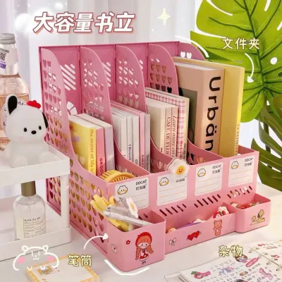 KHAY ĐỰNG TÀI LIỆU THIẾT KẾ 4 NGĂN 2 TẦNG HOẠT TIẾT DỄ THƯƠNG - GIÁ ĐỂ SÁCH VỞ SẮP XẾP BÀN HỌC BÀN LÀM VIỆC GỌN GÀNG