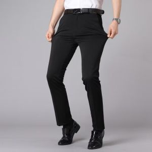 Mens Formal Pant Office Black Pants Stretchable Elastic Slacks Casual Long Trousers Busines