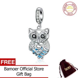 BAMOER Hàng Mới Về Hạt Charm Hình Con Cú Đá Zircon Khối Lập Phương Pha Lê Bạc Sterling 925 Phù Hợp Với Vòng Tay & Vòng Đeo Tay Trang Sức Tự Làm SCC1124 Apr