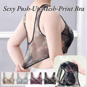 【】Hot Sale  [Non-Mark/Push-Up] Fixed Full Cup Bra Lace Mesh Print Underwear/Womens Wireless Anti-Sagging Vest Bra/Ultra-Thin Straps Lace Tank Top Bra/女士无钢圈防下垂背心式文胸/Soft Skin-Friendly Fabric Breathable Lingerie
