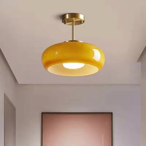 SXH  Vintage Bauhaus Retro Full Copper Glass Ceiling Light Nordic Brass Corridor Entrance Japanese Style Balcony Bedroom Lighting