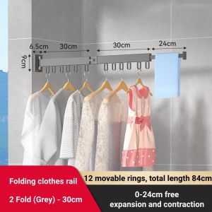 Ayuqi® Retractable Clothes Hanger Aluminum Drying Rack Punch/No-punch Folding Wall-mounted Invisible Clothesline Pole Storage Outdoor Telescopic Clothesline Pole Space Save