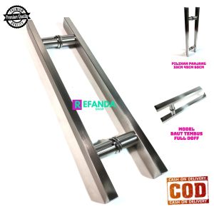 Gagang Tarikan Pintu Rumah Minimalis Stainless Bahan Kayu dan Kaca Model Baut Tembus Panjang 33cm 45cm 60cm