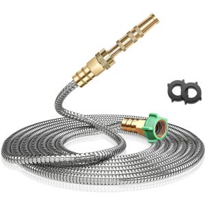 [25/50/100FT]Stainless Steel Garden Water Pipe Flexible Lightweight High Pressure Explosion Proof Temperature Resistant