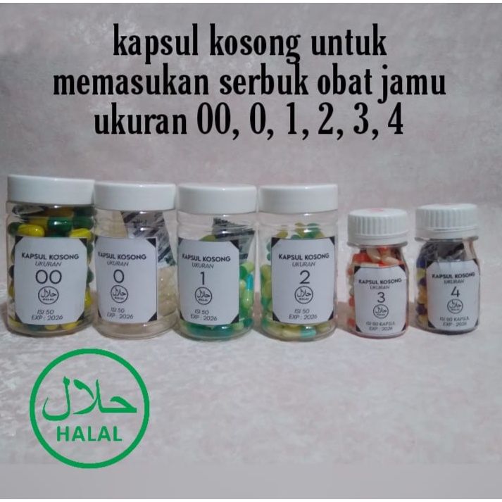 Kapsul Kosong Cangkang Kapsul Ukuran 00, 0, 1, 2, 3, 4 isi 50 kapsul HALAL
