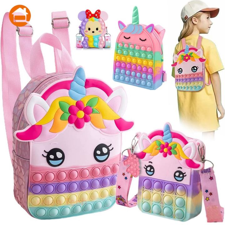 Pop It Fidget Toy Large Unicorn Backpack for Girls Unicorn Purse Bag