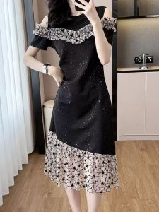 Filipinina ชุดเดรสแวววาวสำหรับผู้หญิงสมัยใหม่เดรสยาวเปิดไหล่สไตล์ฝรั่งเศสบางและพอดีตัวสไตล์เกาหลีกระโปรงหางปลาแขนสั้นเดรส Chaliss