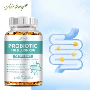 Airboy Probiotic + Enzyme Complex – Daily Gut Flora Support & Nutrient Absorption Aid for Sustained Energy & Wellness (30/60/120 Capsules)