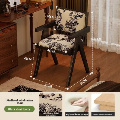 Dining Chair Solid Wood Dressing Chair Medieval Style Backrest Chair