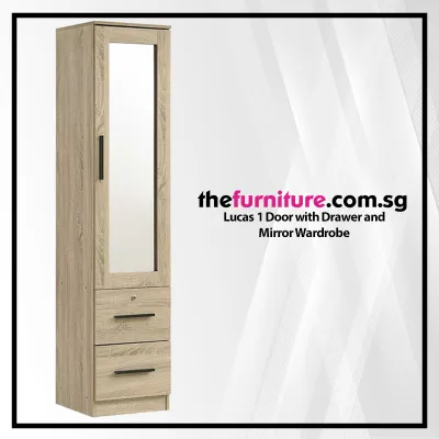 Lucas 1 Door with Drawer and Mirror Wardrobe