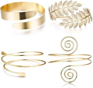 FUNRUN JEWELRY Arm Cuff Upper Arm Band for Women Gold Arm Cuff Bangle Bracelets Adjustable Coil Swirl Armlet ArmBand Jewelry3-4Pcs