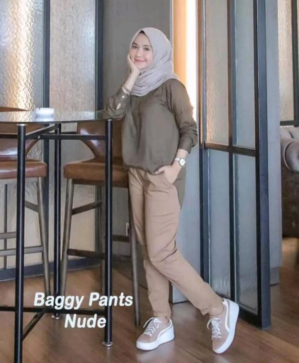CELANA BAGGY PANTS POLOS ORI WANITA SIZE XL DAN XXL CELANA KERJA