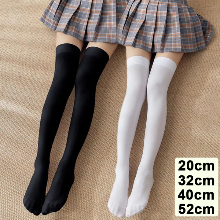 JK Woman Socks Cute Black White Lolita Long Tight Socks Solid Color ...