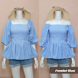 RIA Clothing Lily Squareneck Puff Sleeves Peplum 2-Way Off Shoulder Blouse Trendy Top Korean Bkk Bangkok Inspired Small to Large frame